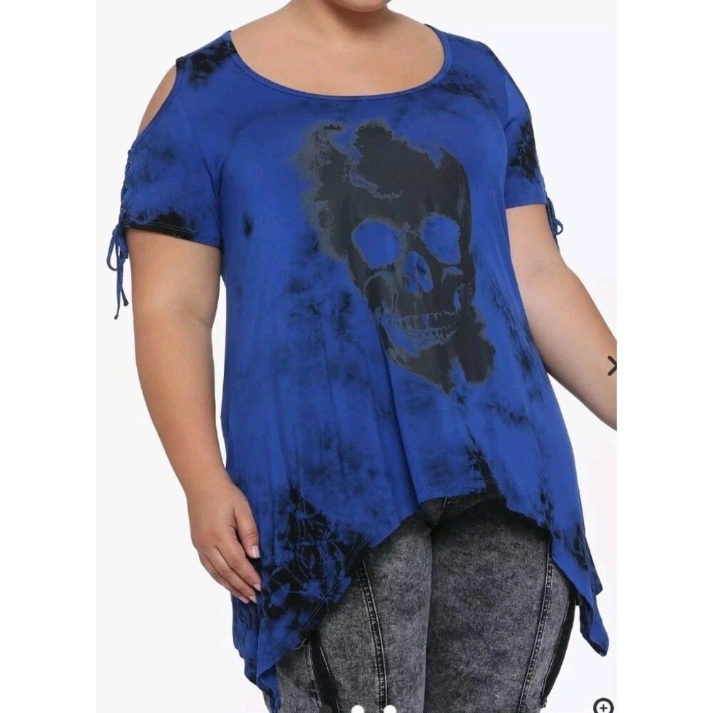 Skull Lace-Up Cold Shoulder Shark Bite Tie-Dye Girls Top Plus Size 4x EUC